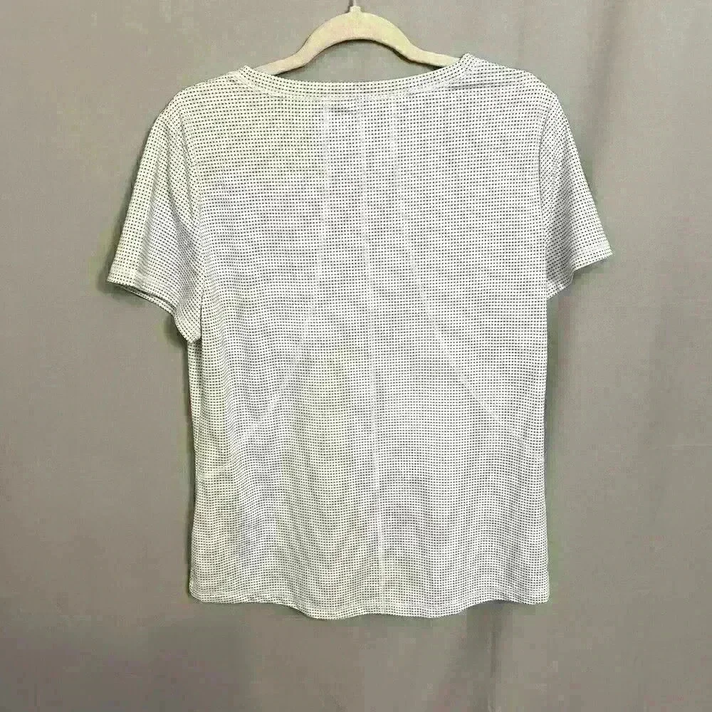 Talbots Womens Activewear Lg White w/Black Polka Squares Short Sleeve T-Shirt - Picture 11 of 13